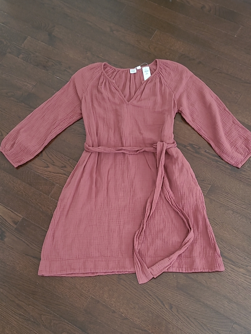 NWT Gap Gauze Mauve Mulberry Oeasant Belted Dress Resort Vacation Beach Sz PXS